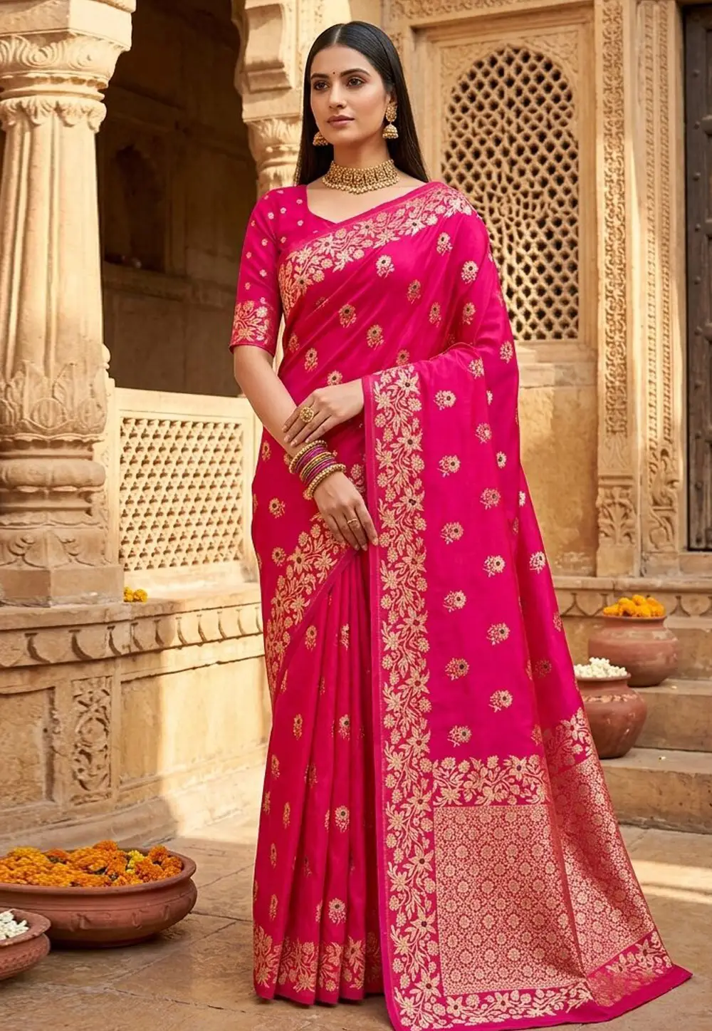 Magenta Banarasi Silk Saree 334372
