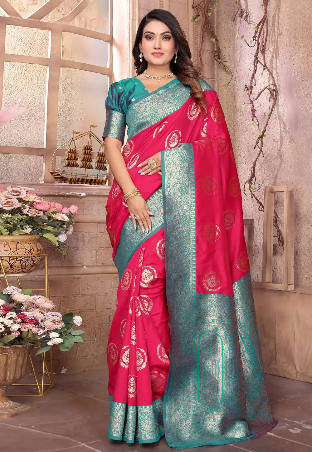 Magenta Banarasi Silk Saree With Blouse 313987