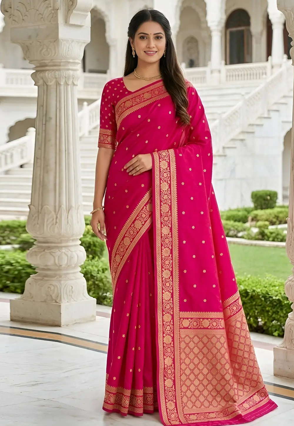Magenta Banarasi Silk Saree With Blouse 333282