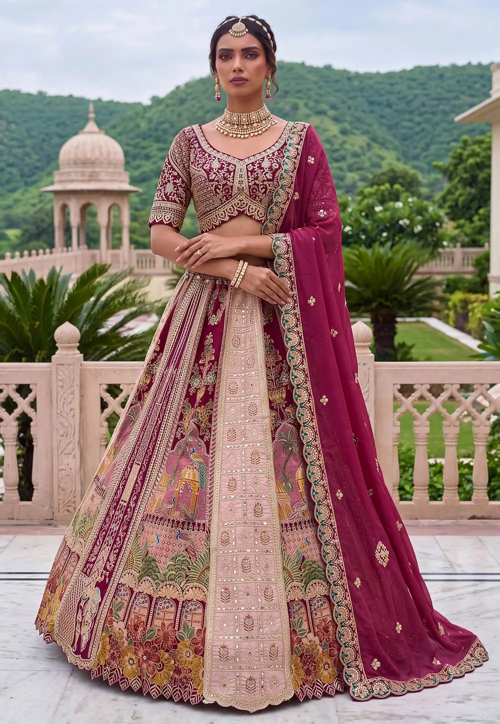 Magenta Banarasi Silk Wedding Lehenga Choli 332042