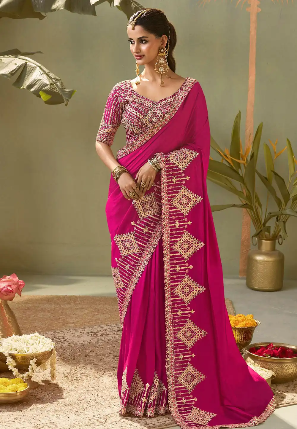 Magenta Bemberg Saree With Blouse 320175