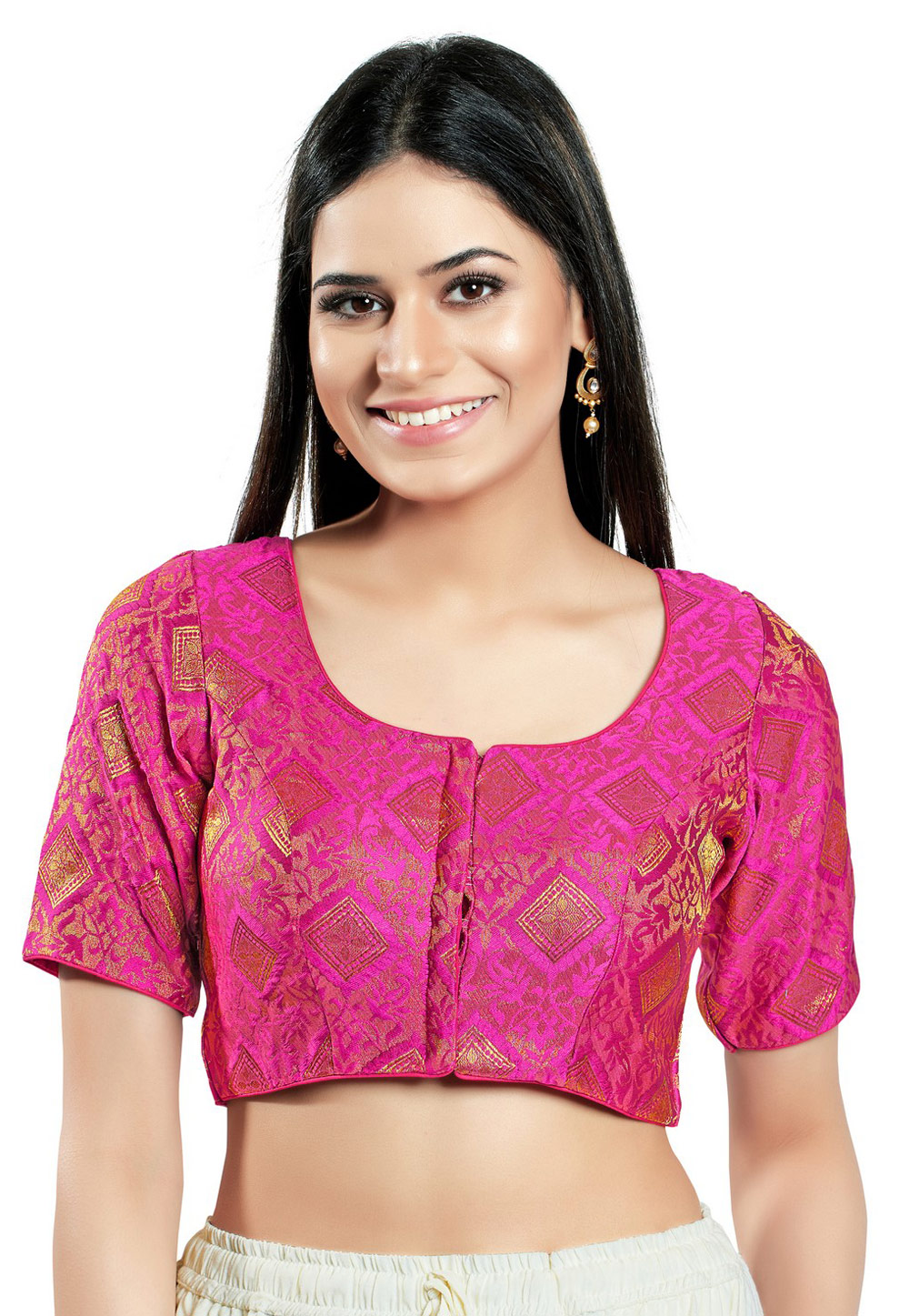 Magenta Brocade Readymade Blouse 278684
