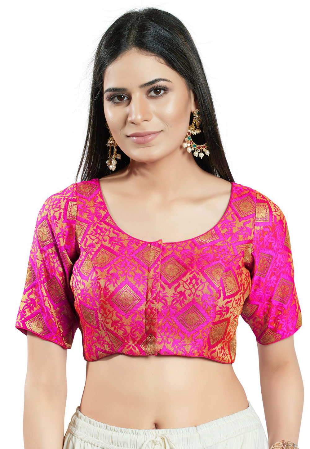 Magenta Brocade Readymade Blouse 278690