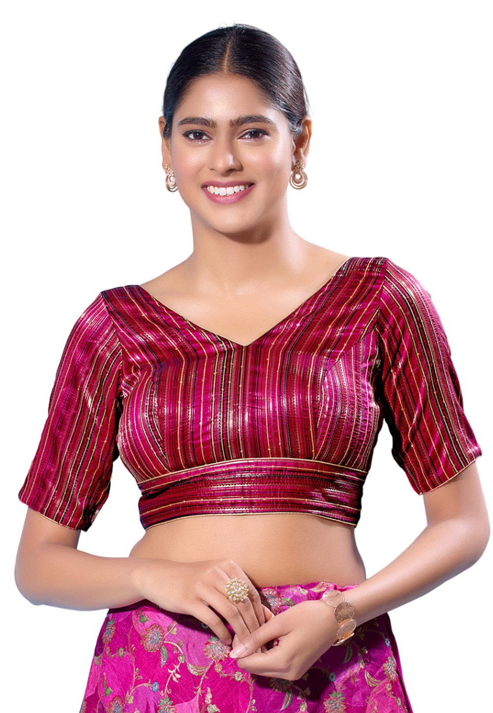 Magenta Brocade Readymade Blouse 285925