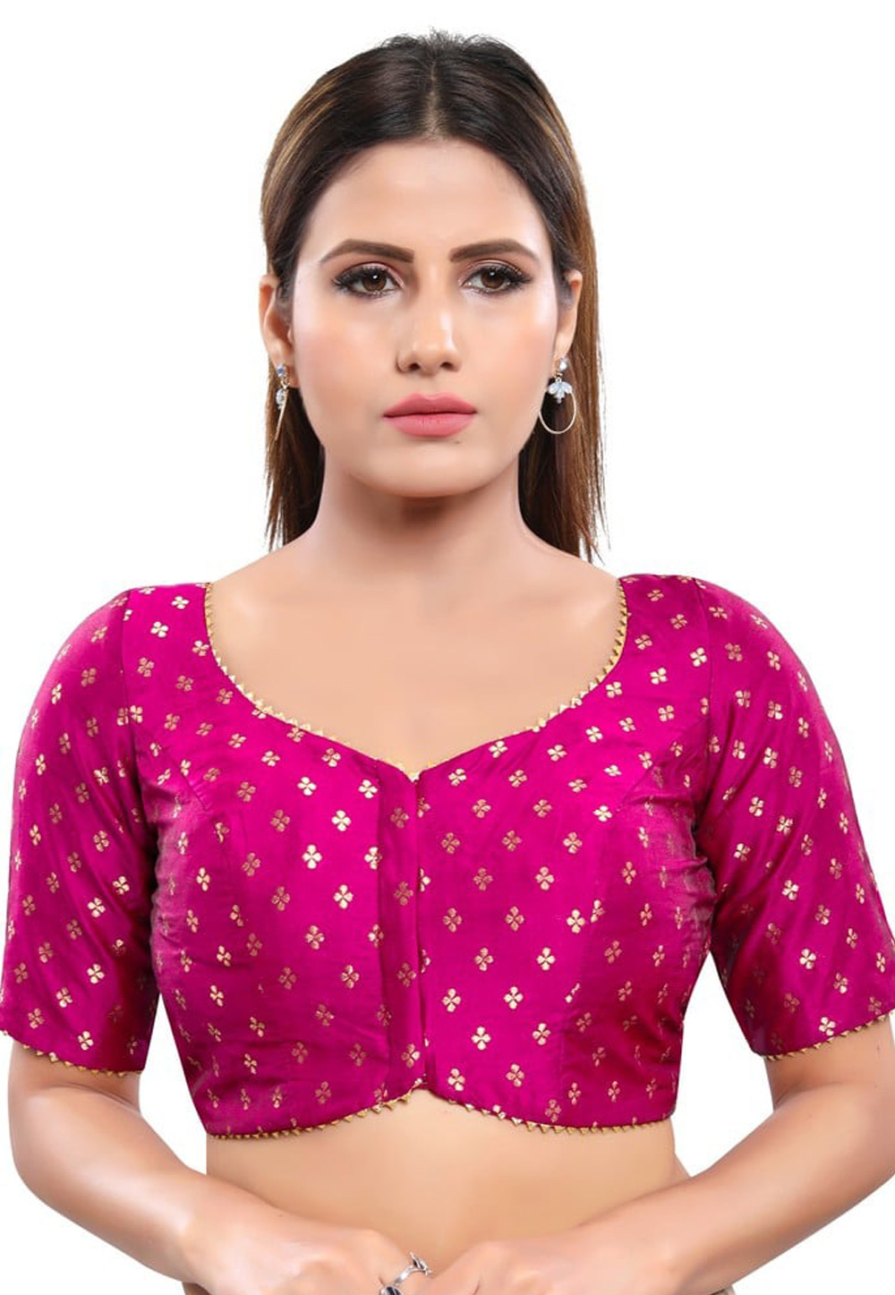 Magenta Brocade Readymade Blouse 310997