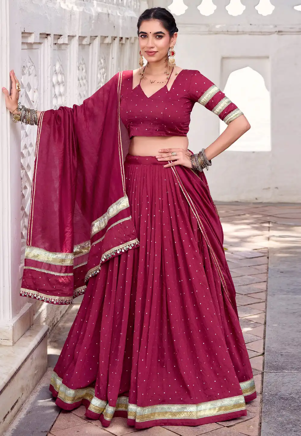 Magenta Chanderi Navratri Chaniya Choli 315452