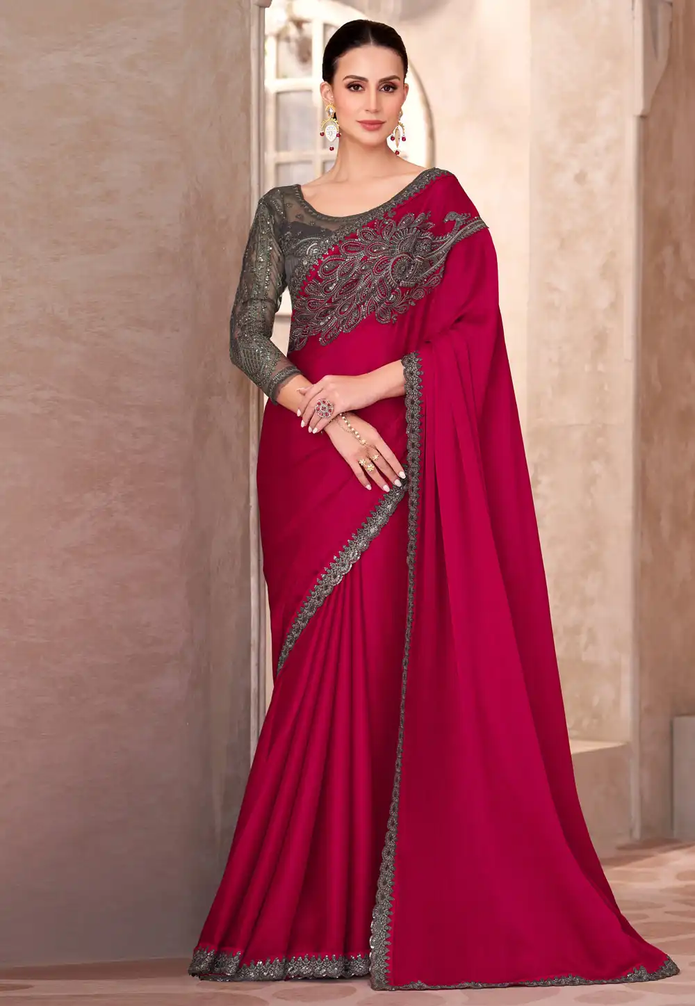 Magenta Chiffon Designer Saree 314310