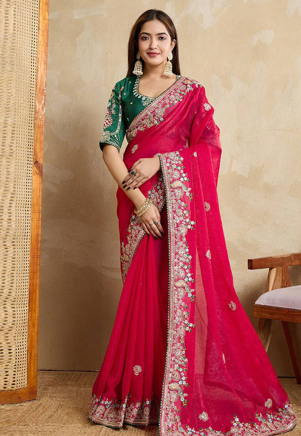 Magenta Chiffon Saree With Blouse 310755