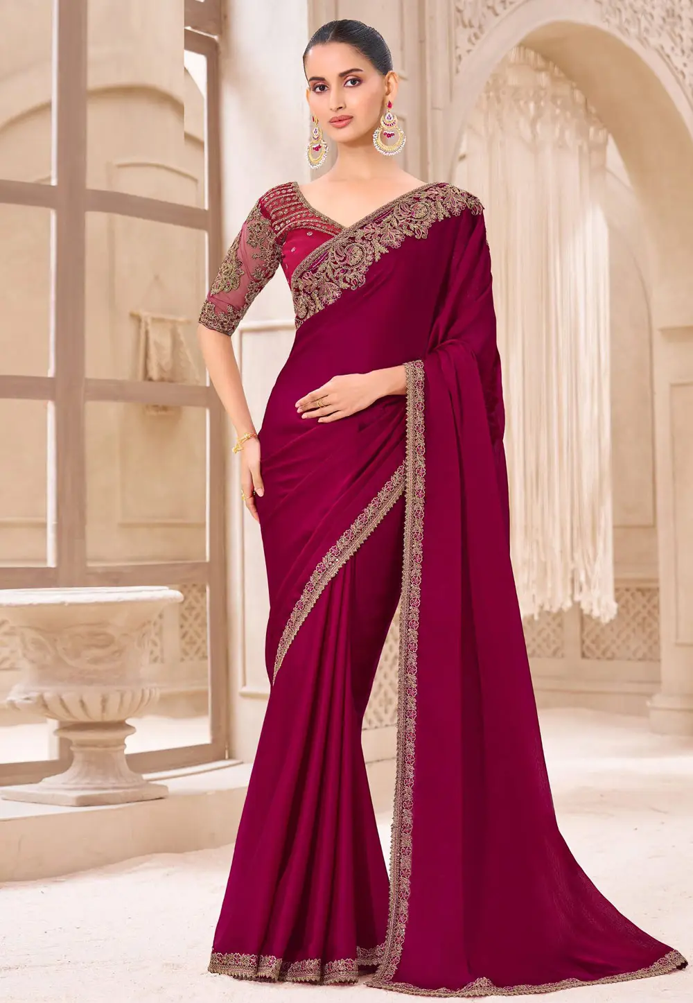 Magenta Chiffon Saree With Blouse 336001