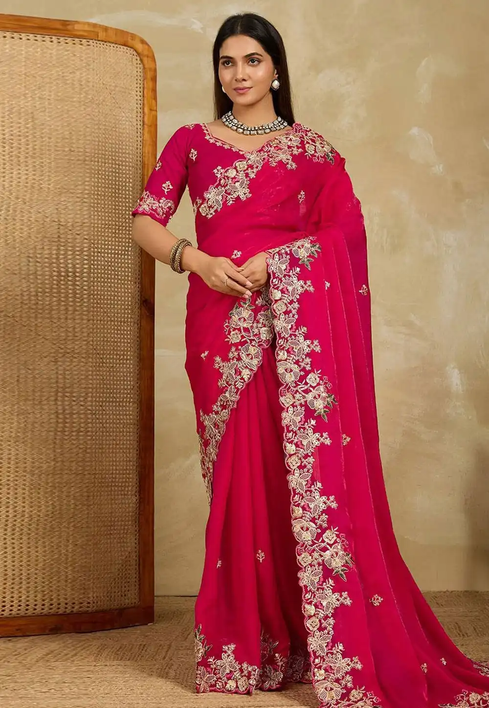 Magenta Chiffon Saree With Blouse 318173