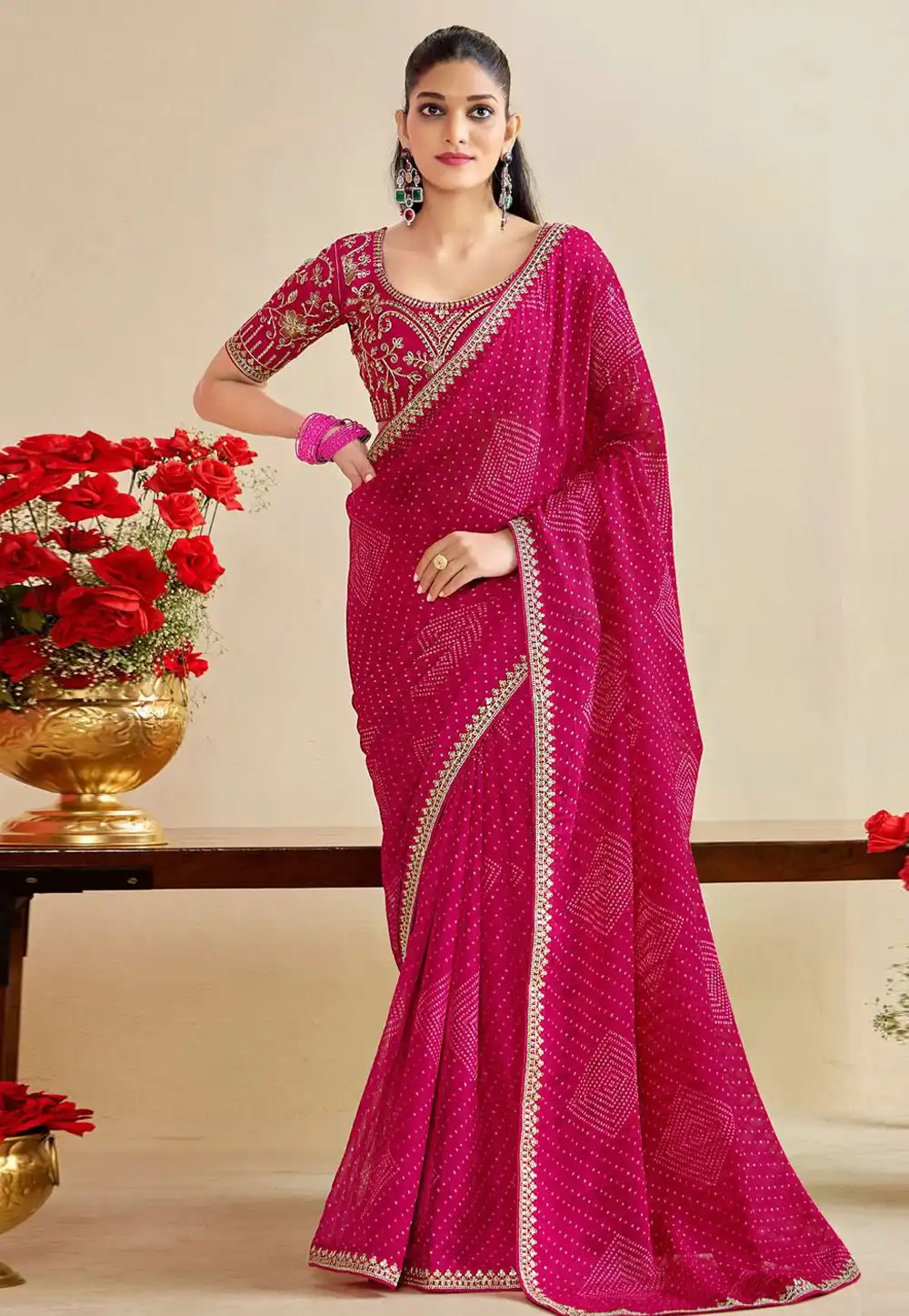 Magenta Chiffon Saree With Blouse 321526