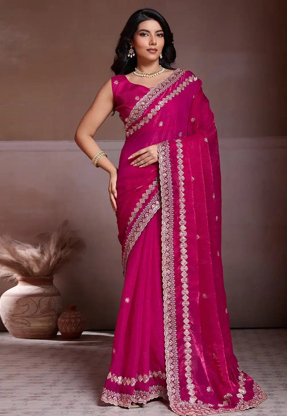 Magenta Chiffon Saree With Blouse 322513