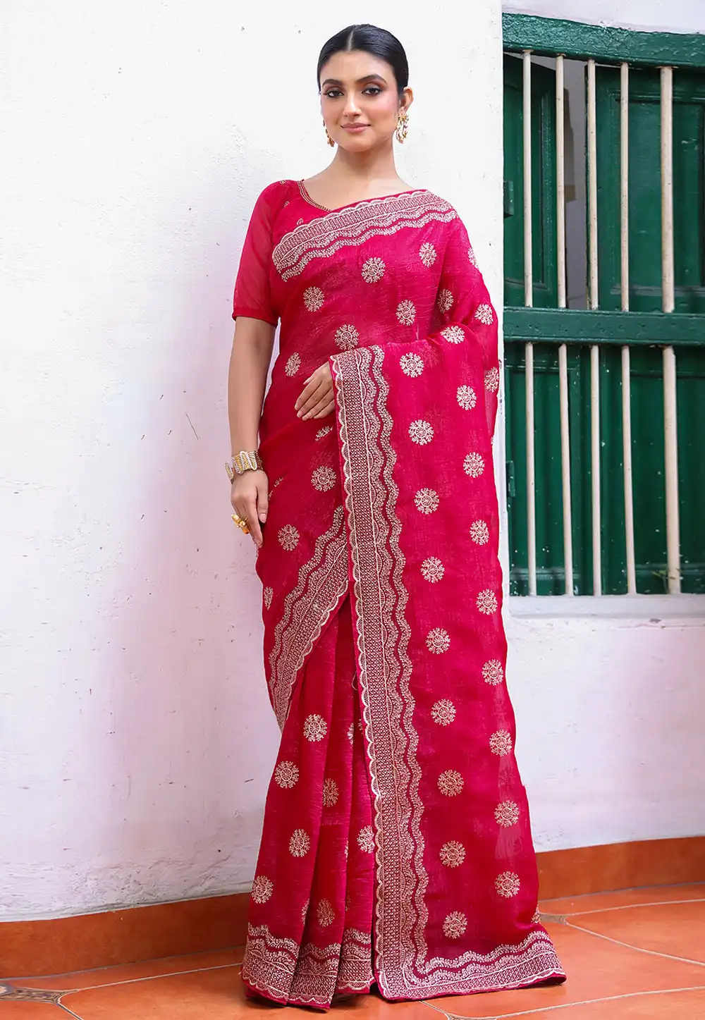 Magenta Chiffon Saree With Blouse 319981