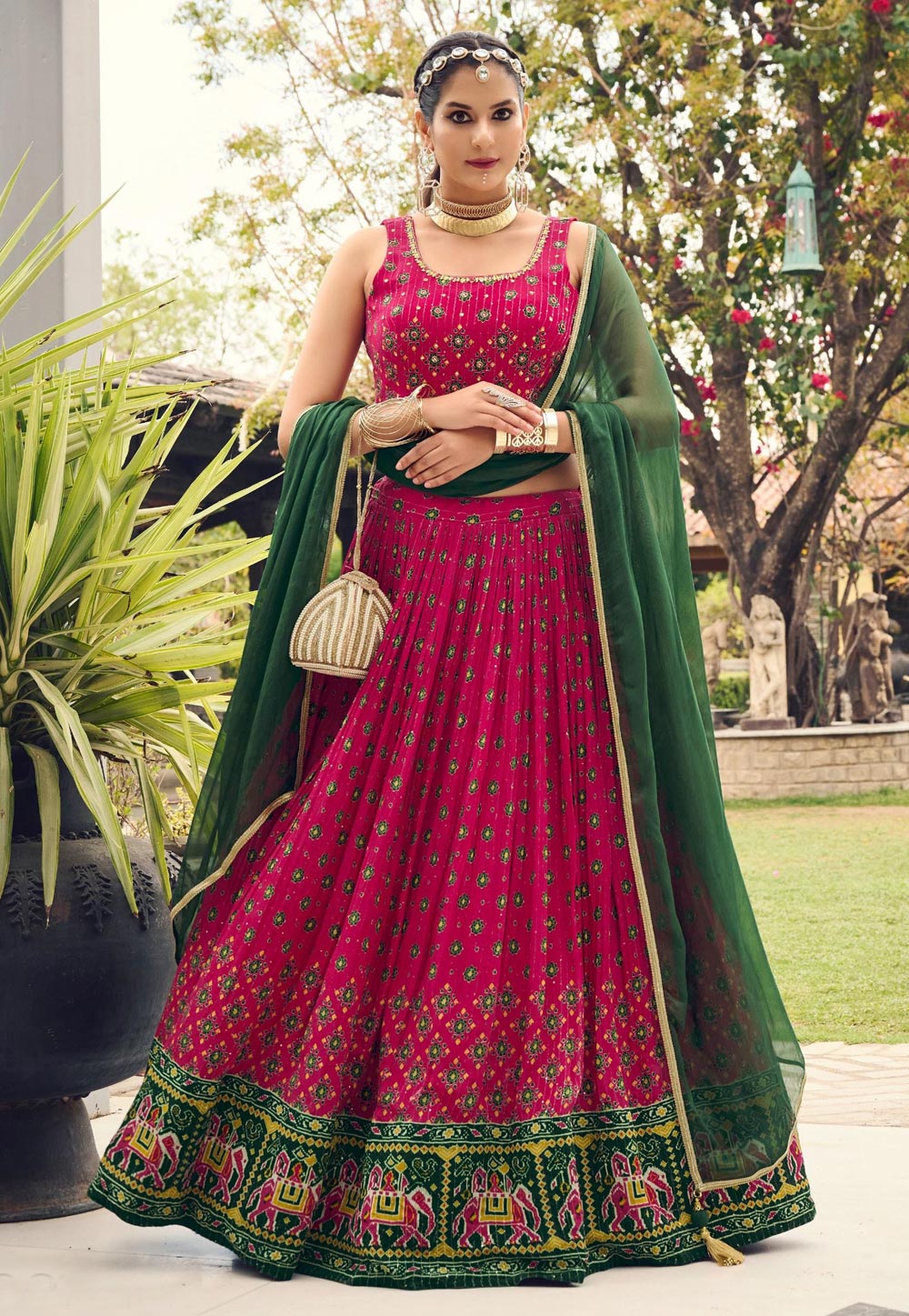 Magenta Chinon Circular Lehenga Choli 285917
