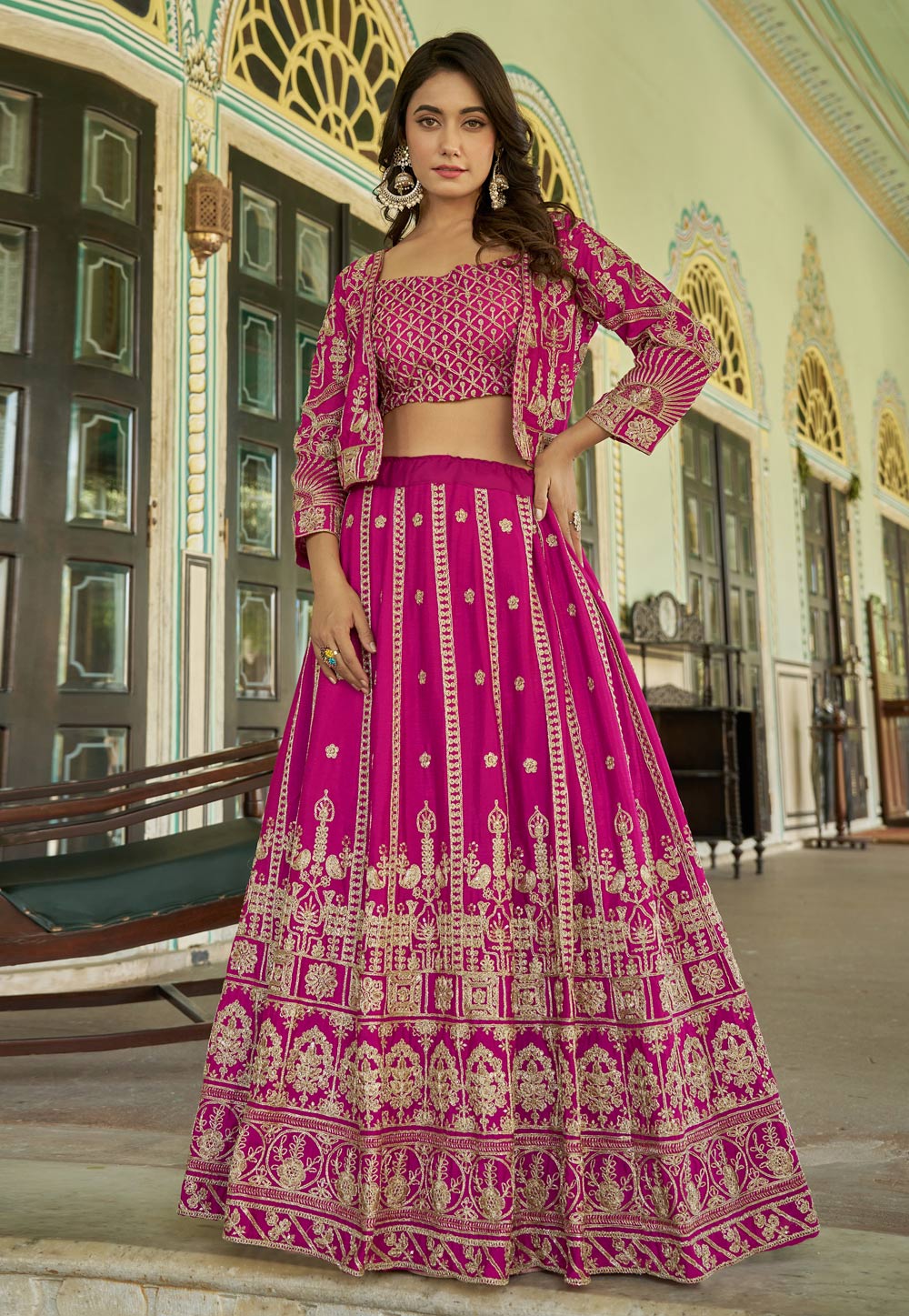 Magenta Chinon Jacket Style Lehenga Choli 311268