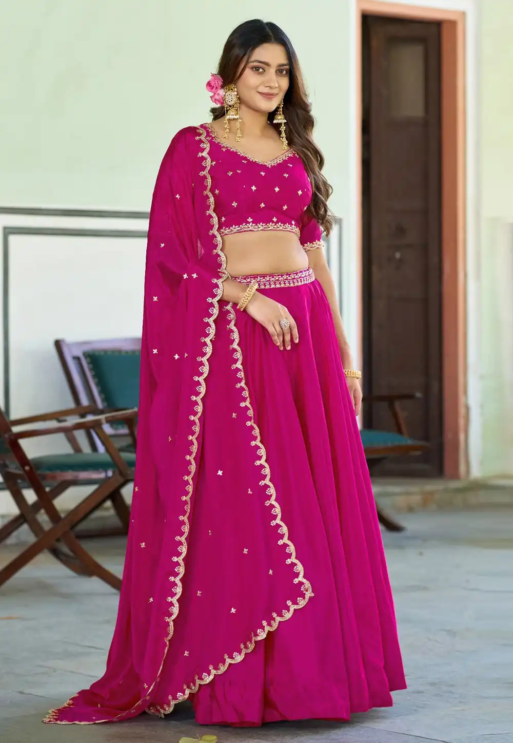 Magenta Chinon Lehenga Choli 330390