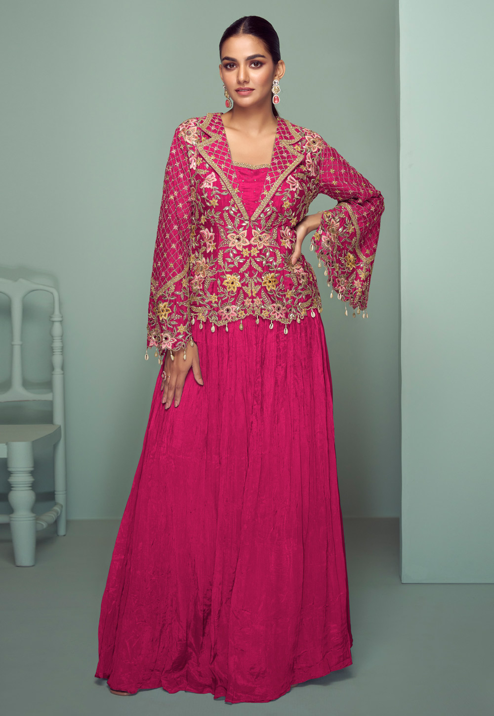Magenta Chinon Long Choli Lehenga 321571