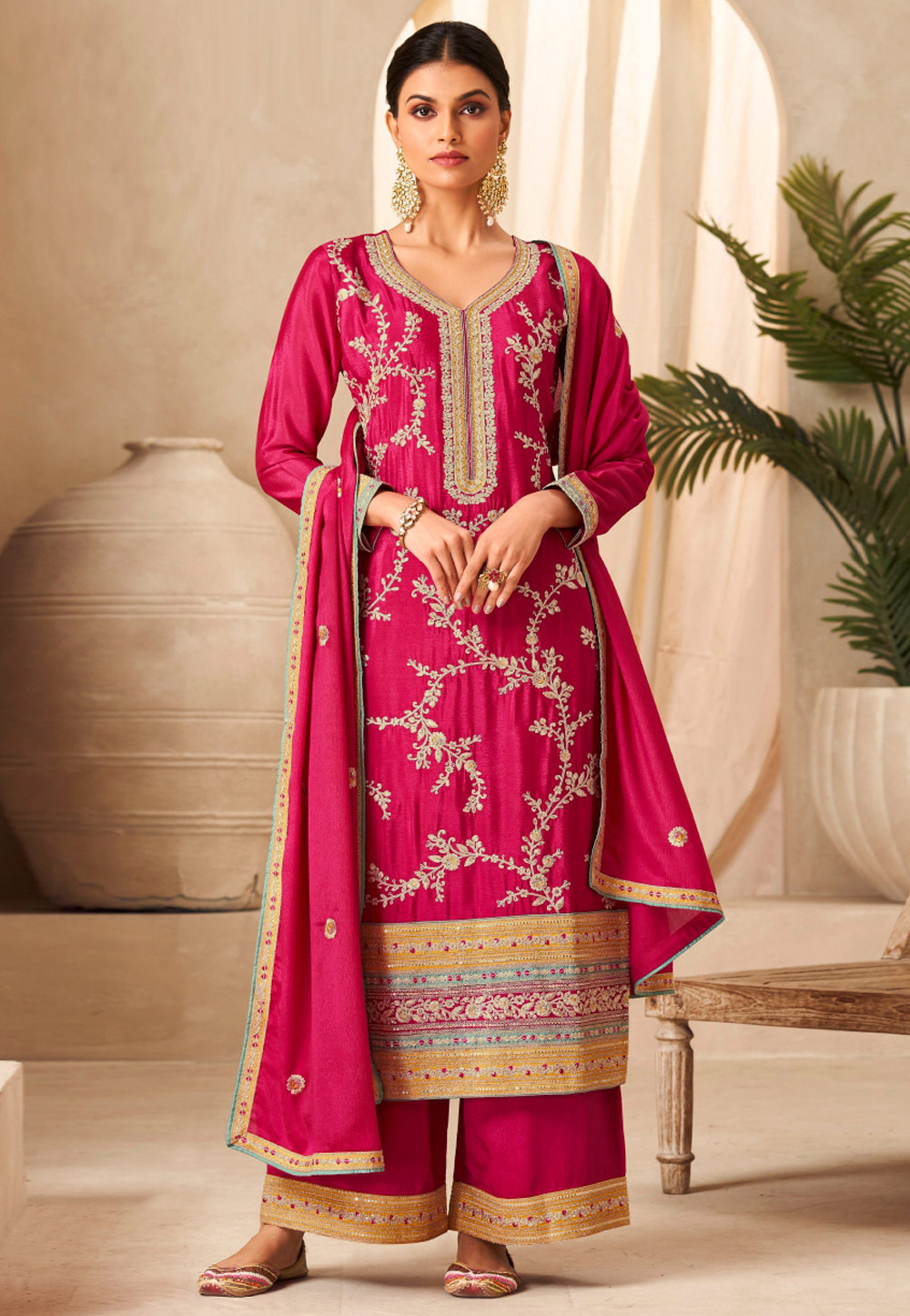 Magenta Chinon Pakistani Suit 283298