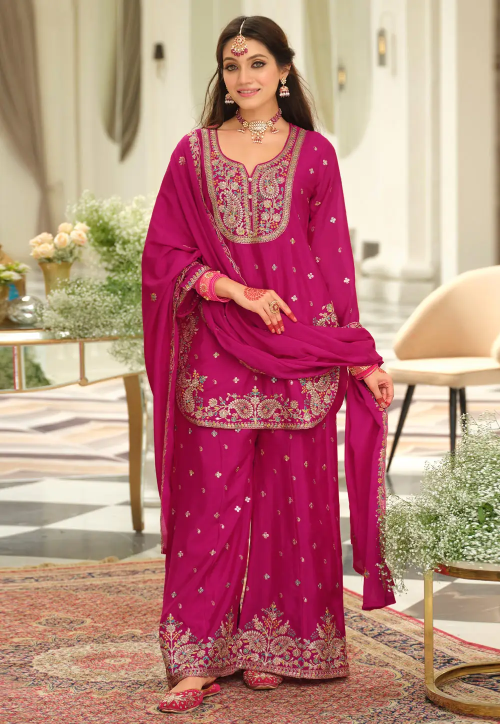 Magenta Chinon Pakistani Suit 335824