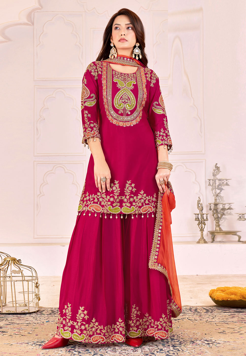 Magenta Chinon Pakistani Suit 320539