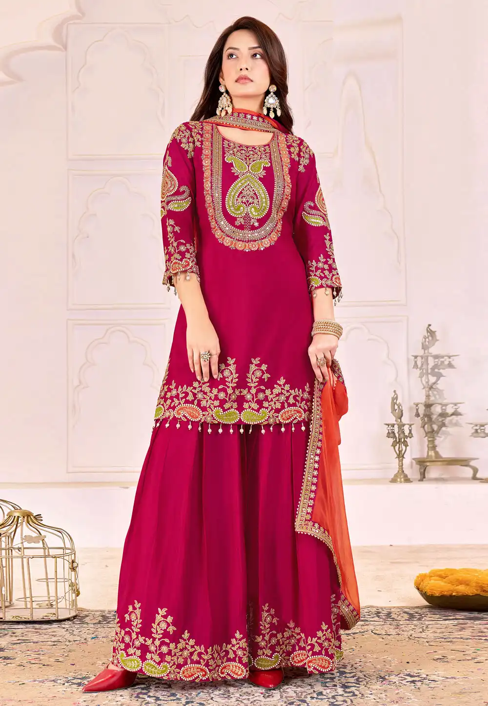Magenta Chinon Pakistani Suit 320539