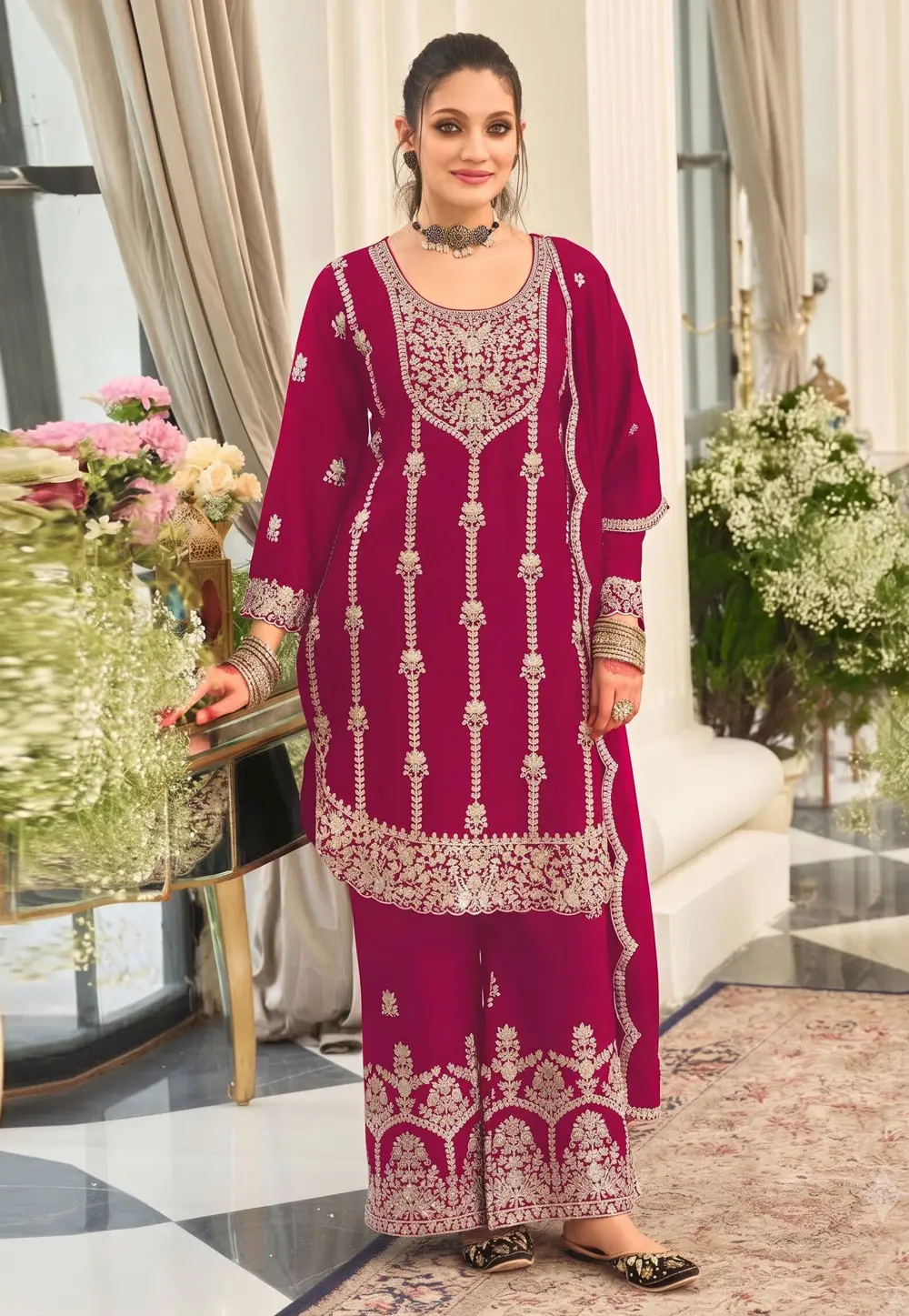 Magenta Chinon Pakistani Suit 336056