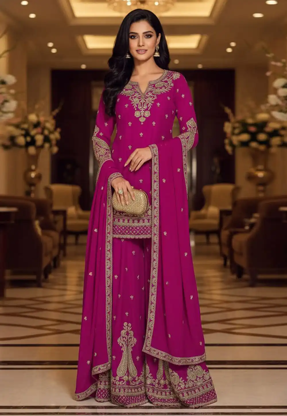 Magenta Chinon Pakistani Suit 330414