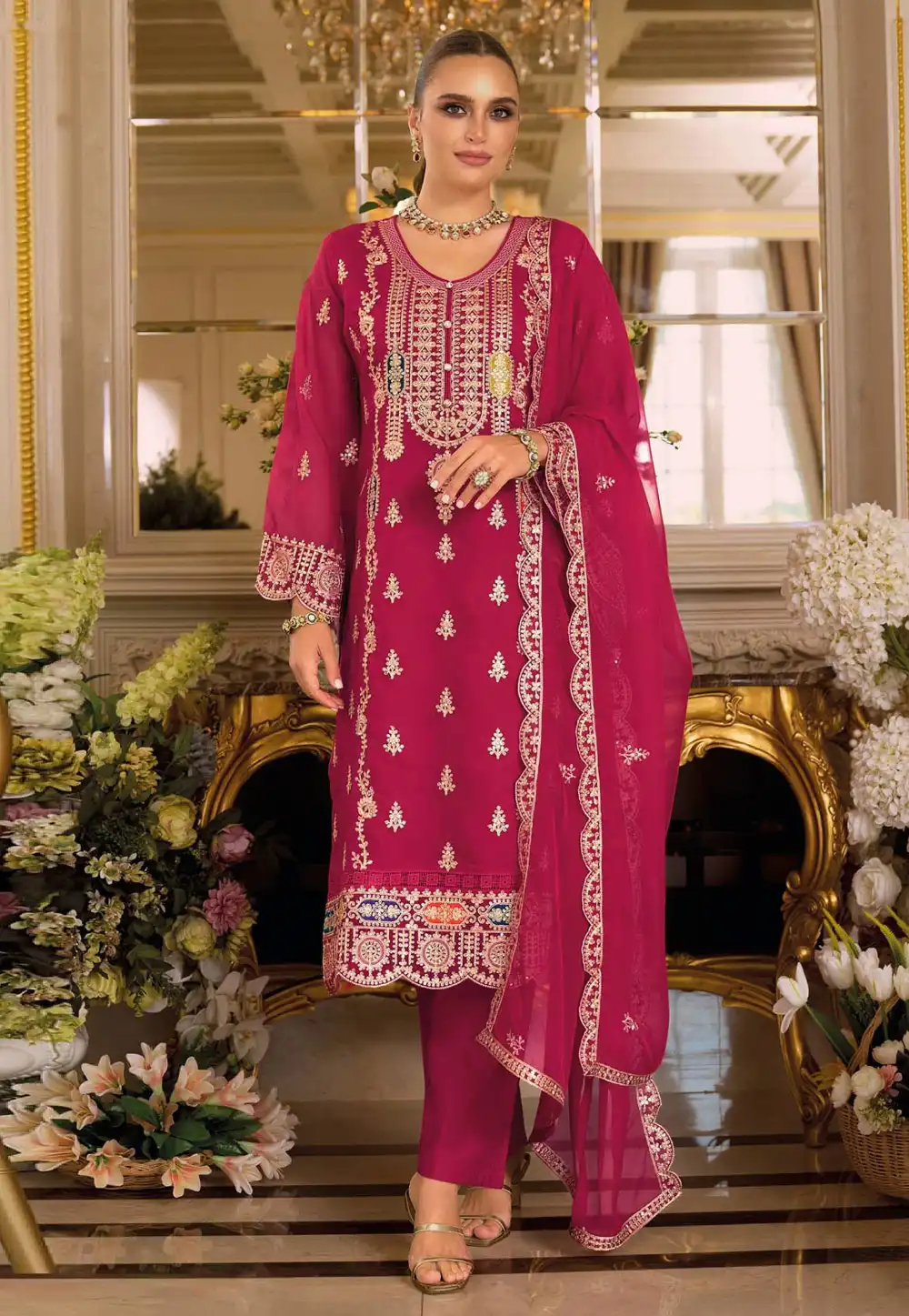 Magenta Chinon Pant Style Suit 321153