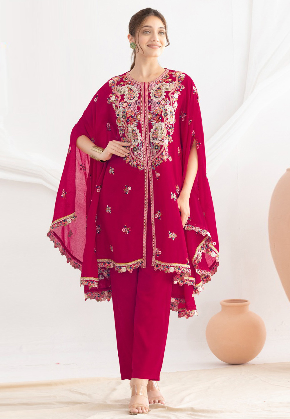Magenta Chinon Readymade Kaftan 320919