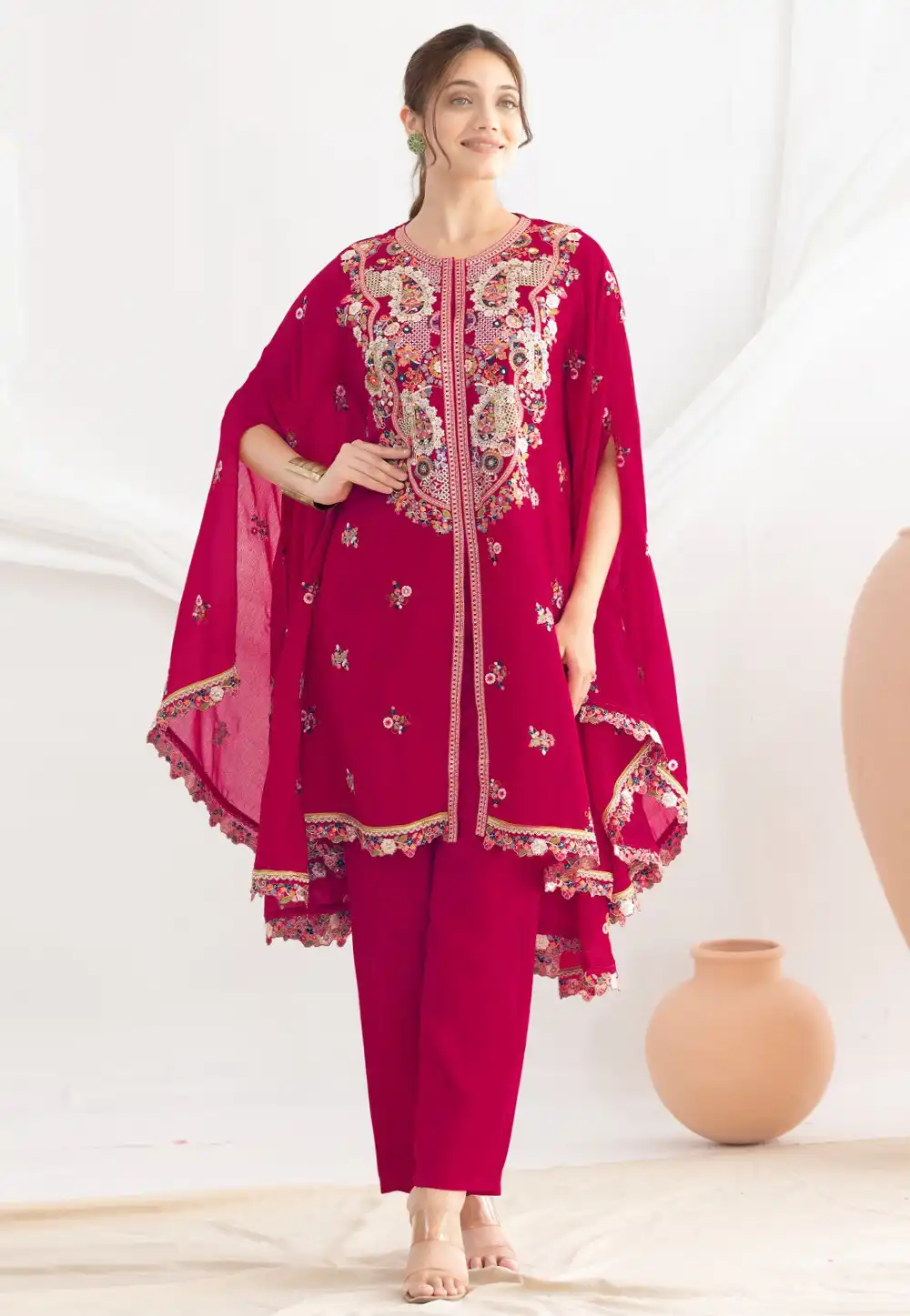 Magenta Chinon Readymade Kaftan 320919