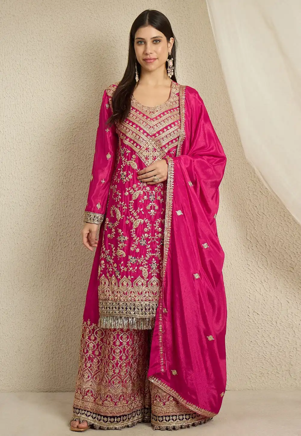Magenta Chinon Readymade Palazzo Suit 327418