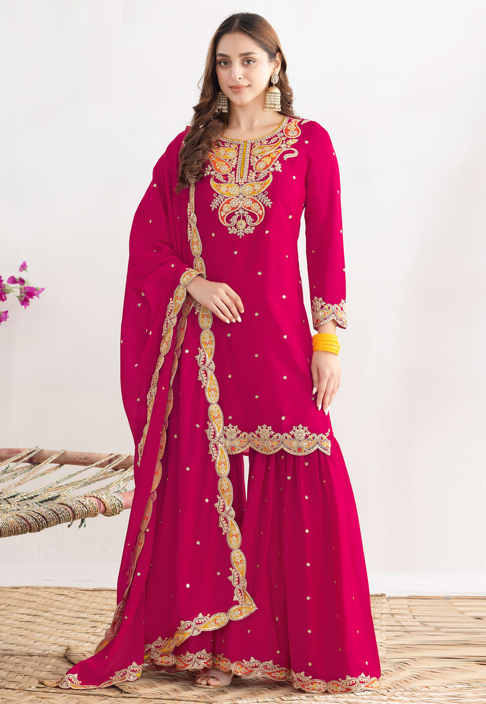 Magenta Chinon Sharara Suit 325914
