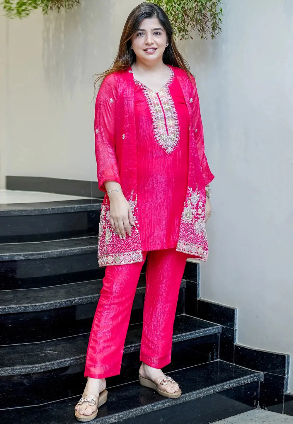 Magenta Chinon Silk Kurta Set With Pant 331462