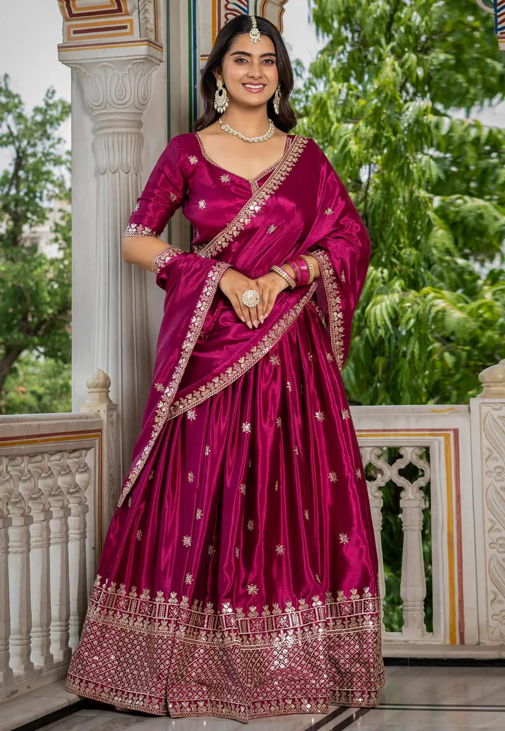 Magenta Chinon Silk Lehenga Choli 332104
