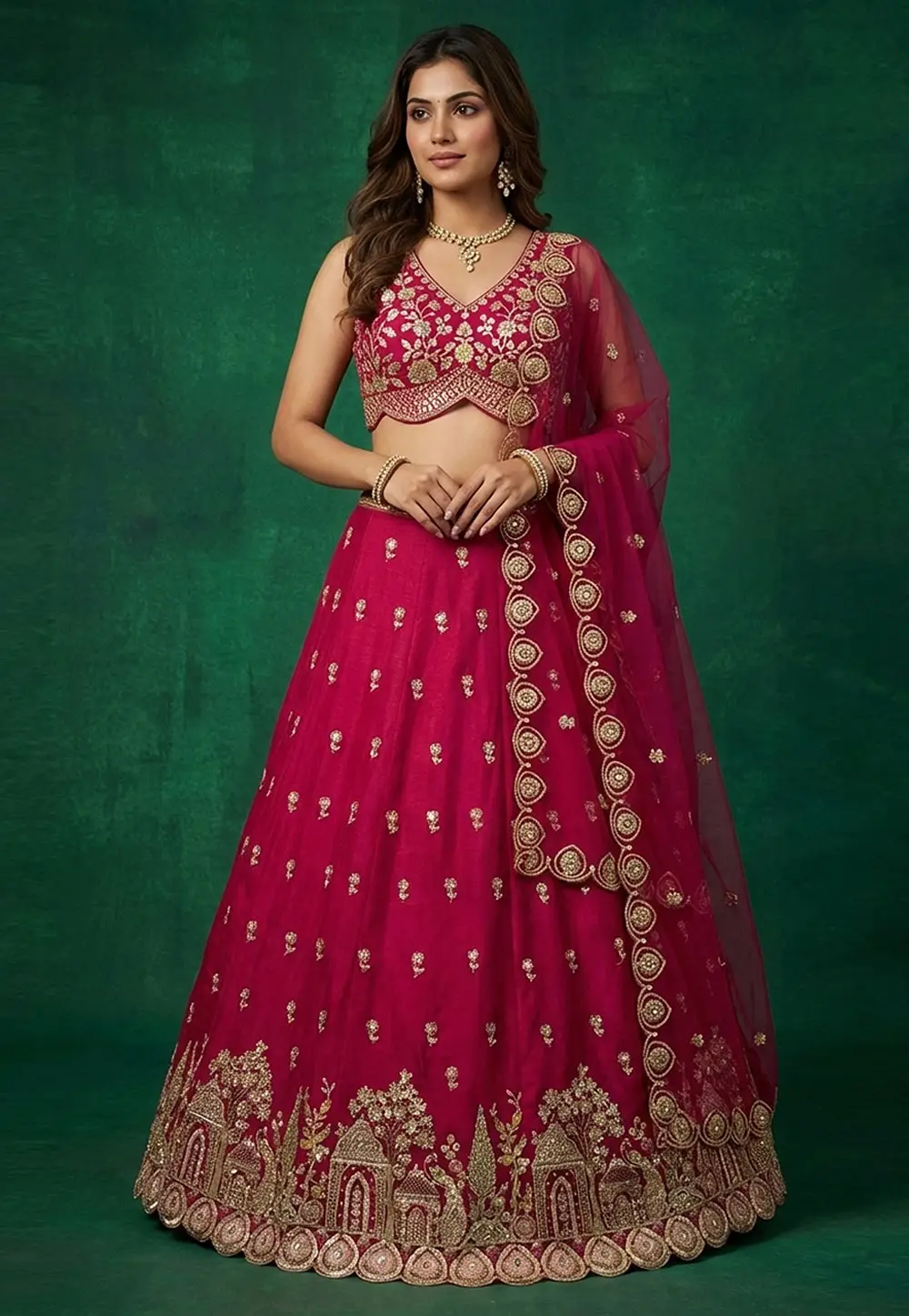 Magenta Chinon Silk Lehenga Choli 332936