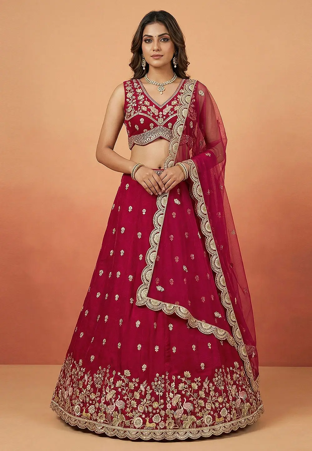 Magenta Chinon Silk Lehenga Choli For Wedding 332933