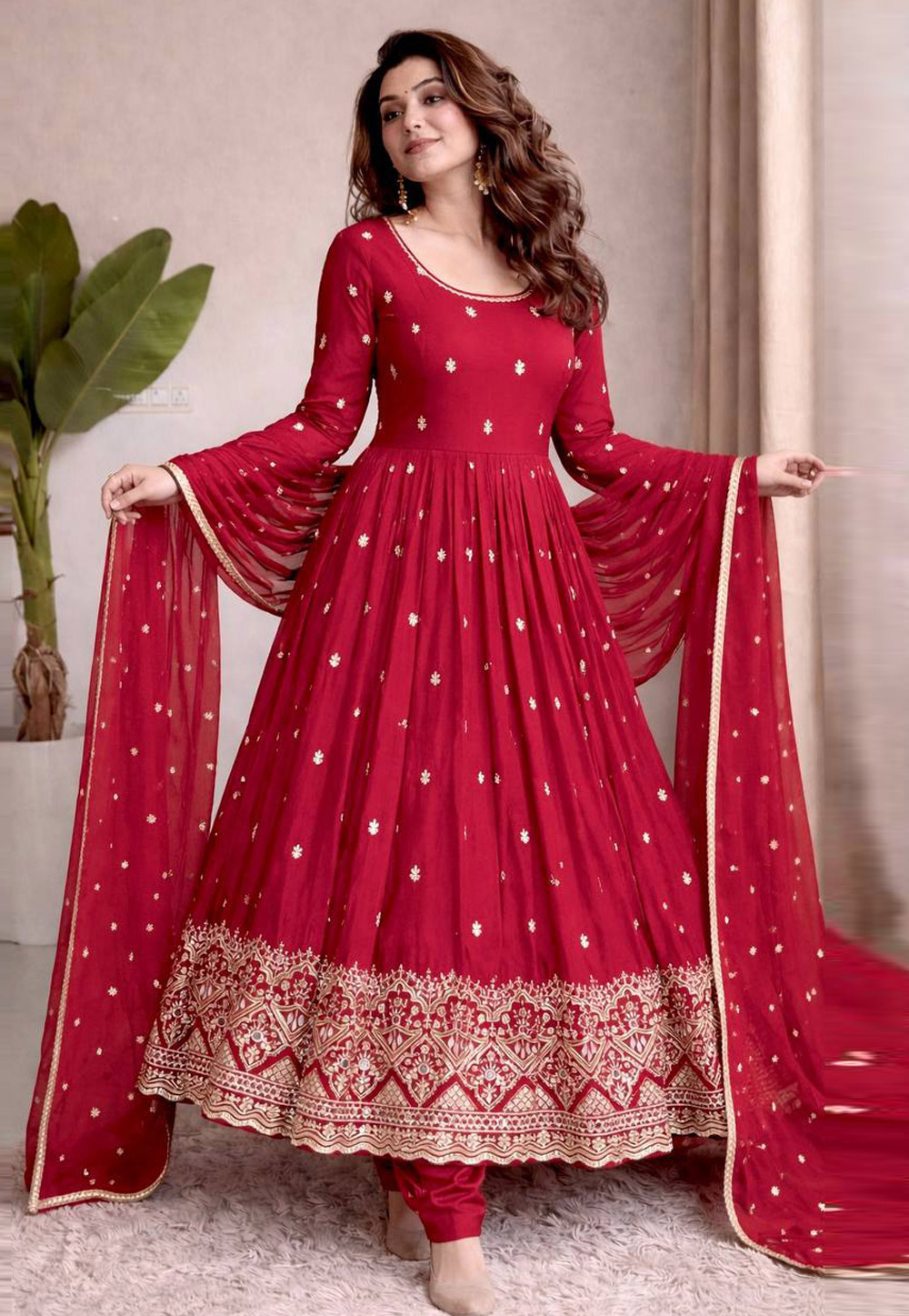 green emerald velvet dress Light Grey Heavy Embellished Net Anarkali Gown main image 1