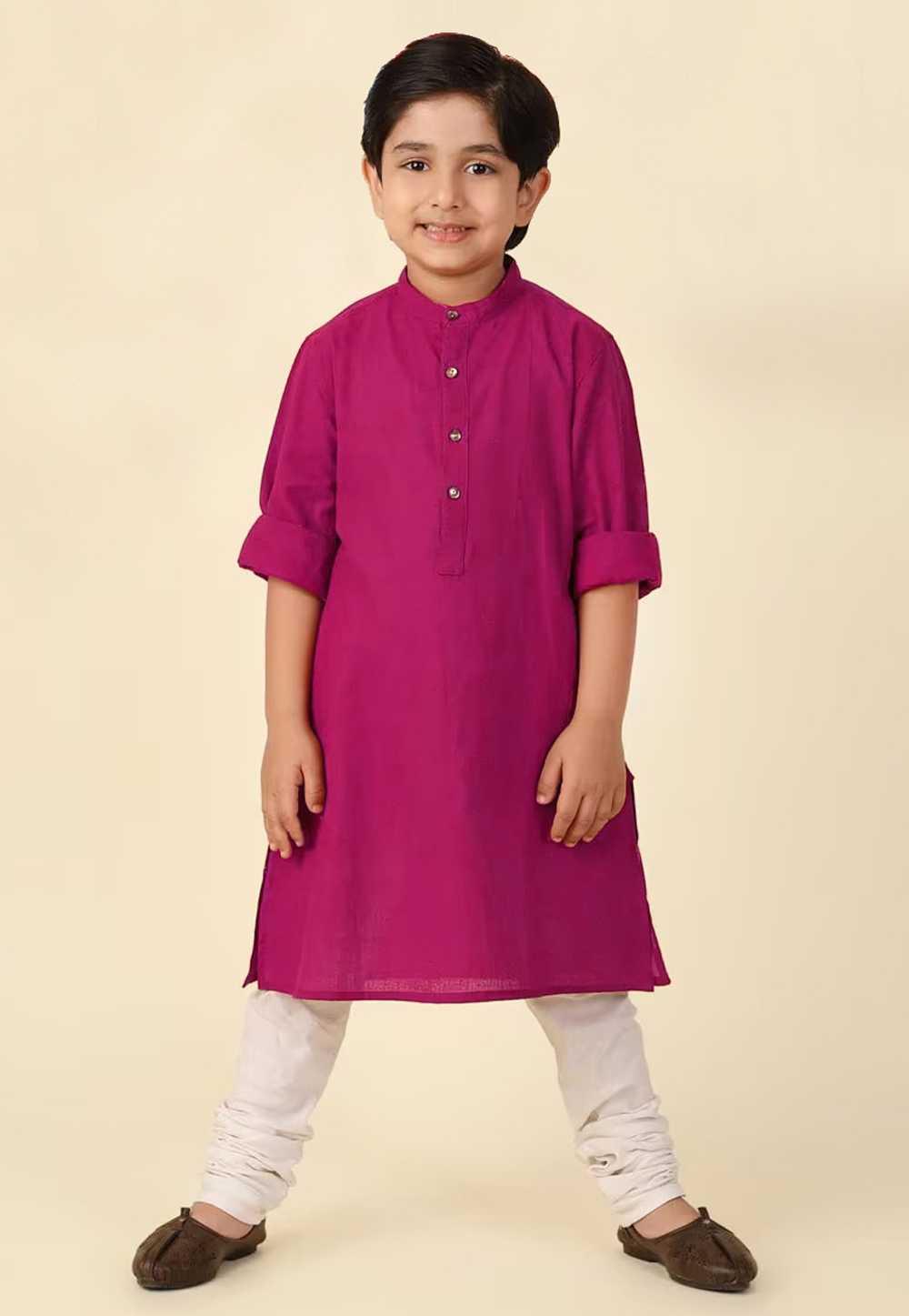 Magenta Cotton Kids Kurta Pajama 320272