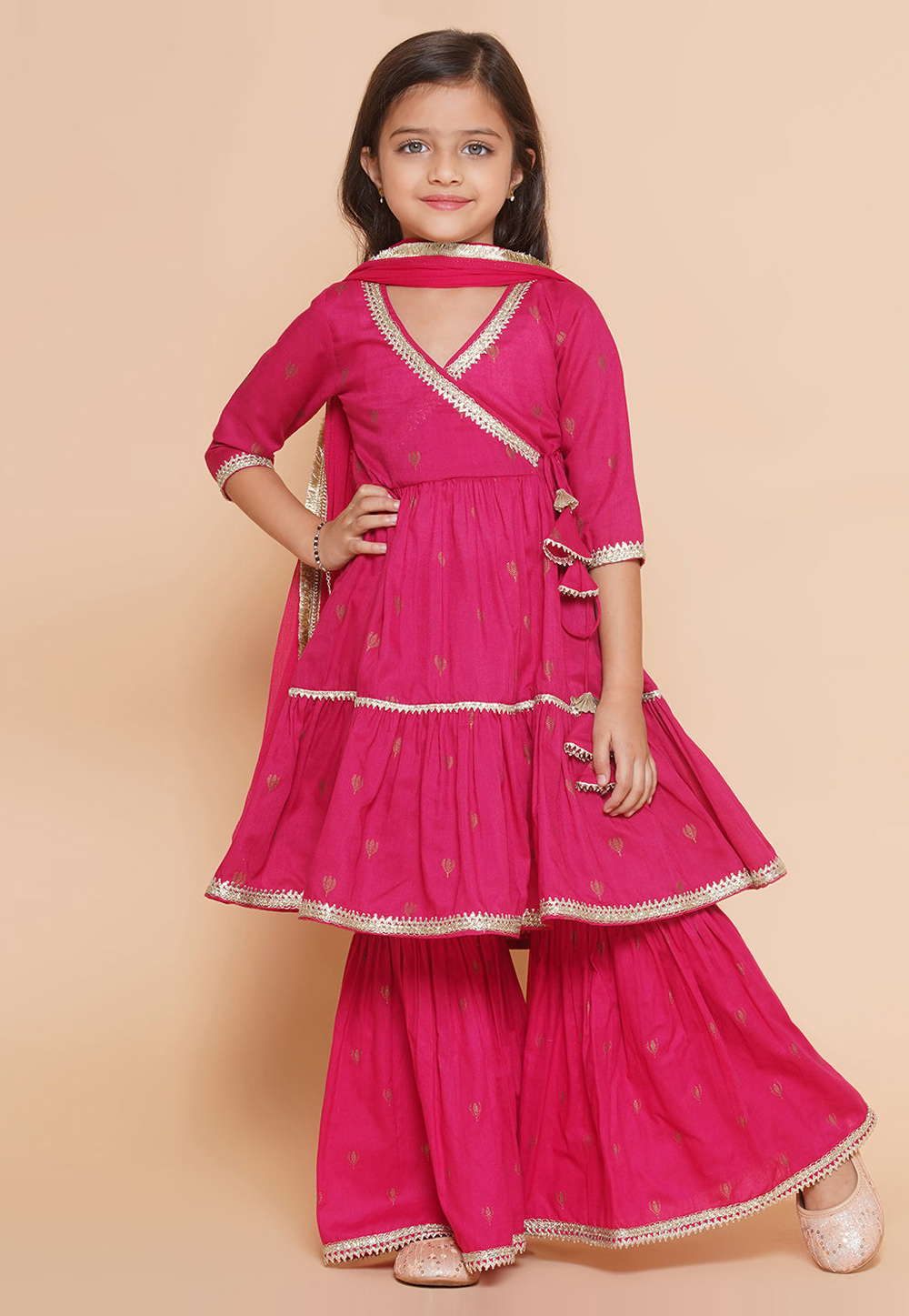 Magenta Cotton Kids Sharara Suit 282643