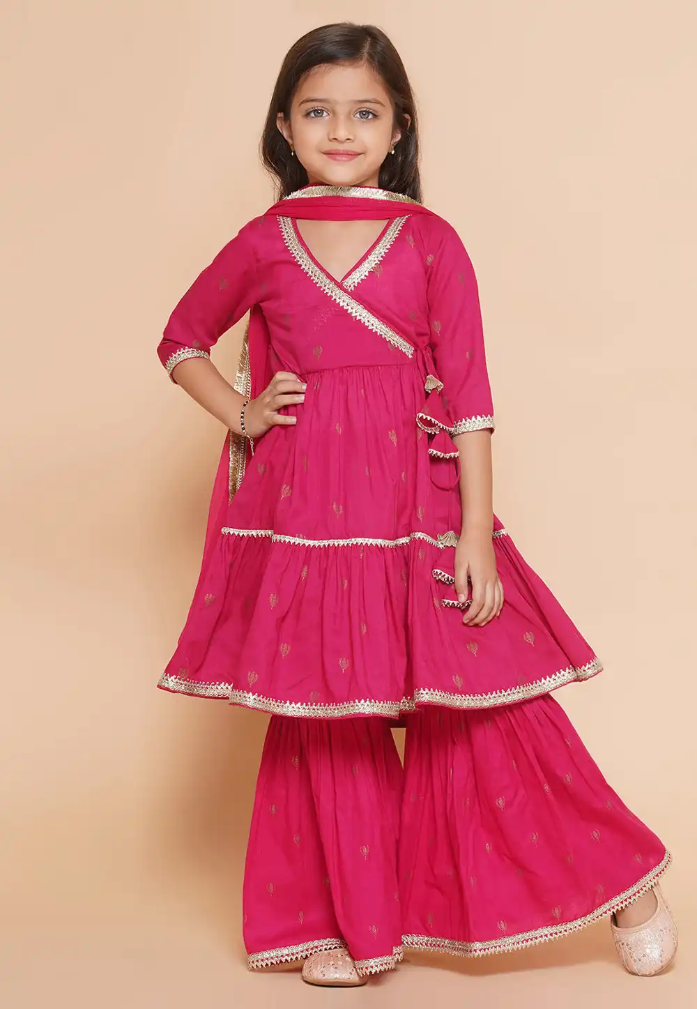 Magenta Cotton Kids Sharara Suit 282643