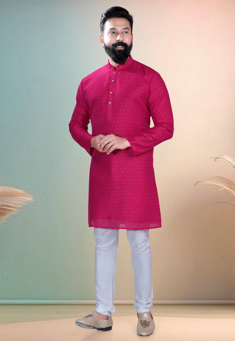Magenta Cotton Kurta Pajama 318616