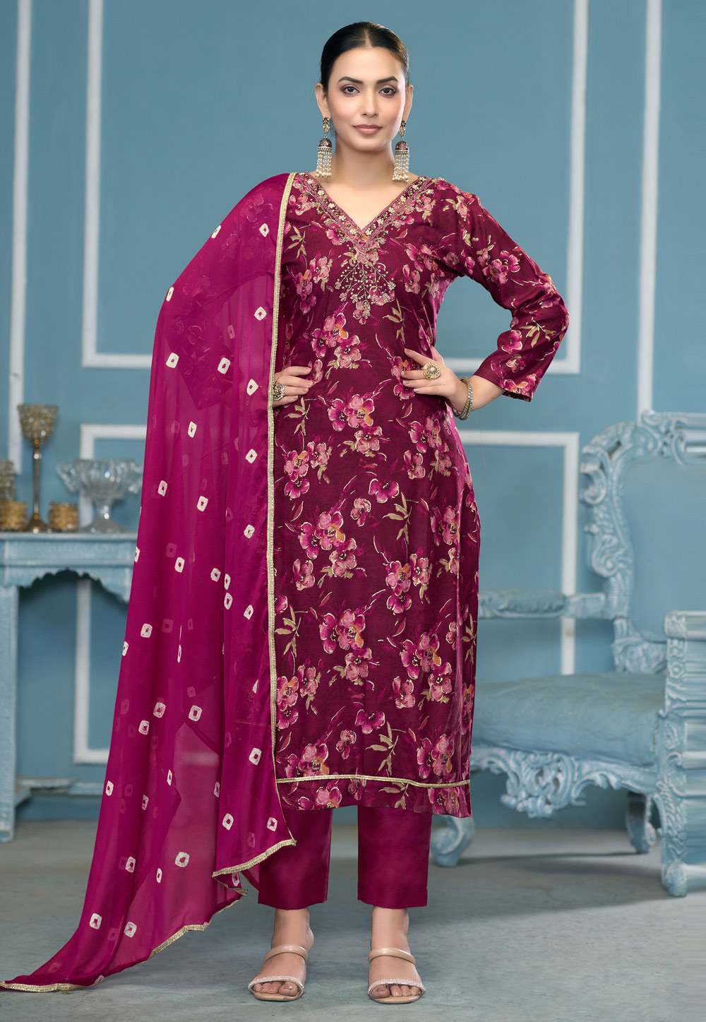 Magenta Cotton Pakistani Suit 307267