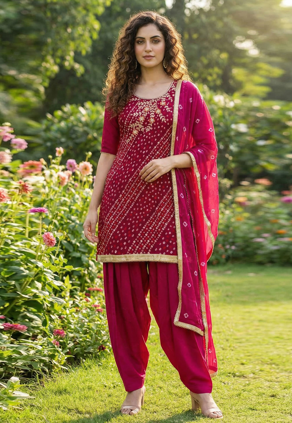Magenta Cotton Patiala Suit 326419
