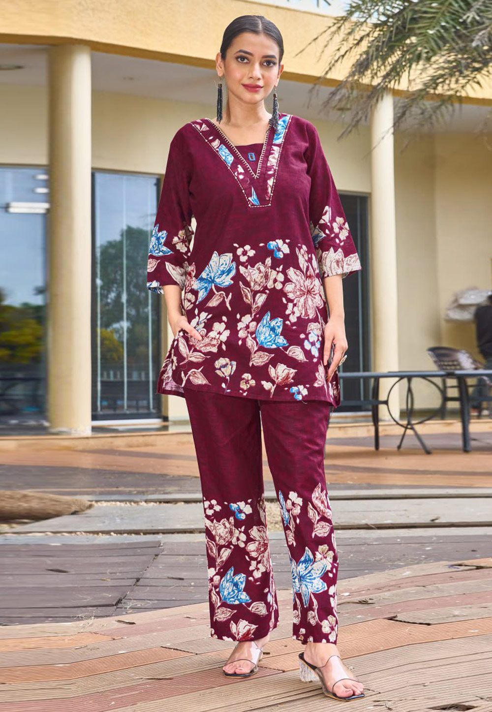 Magenta Cotton Printed Co-Ords Set 320027