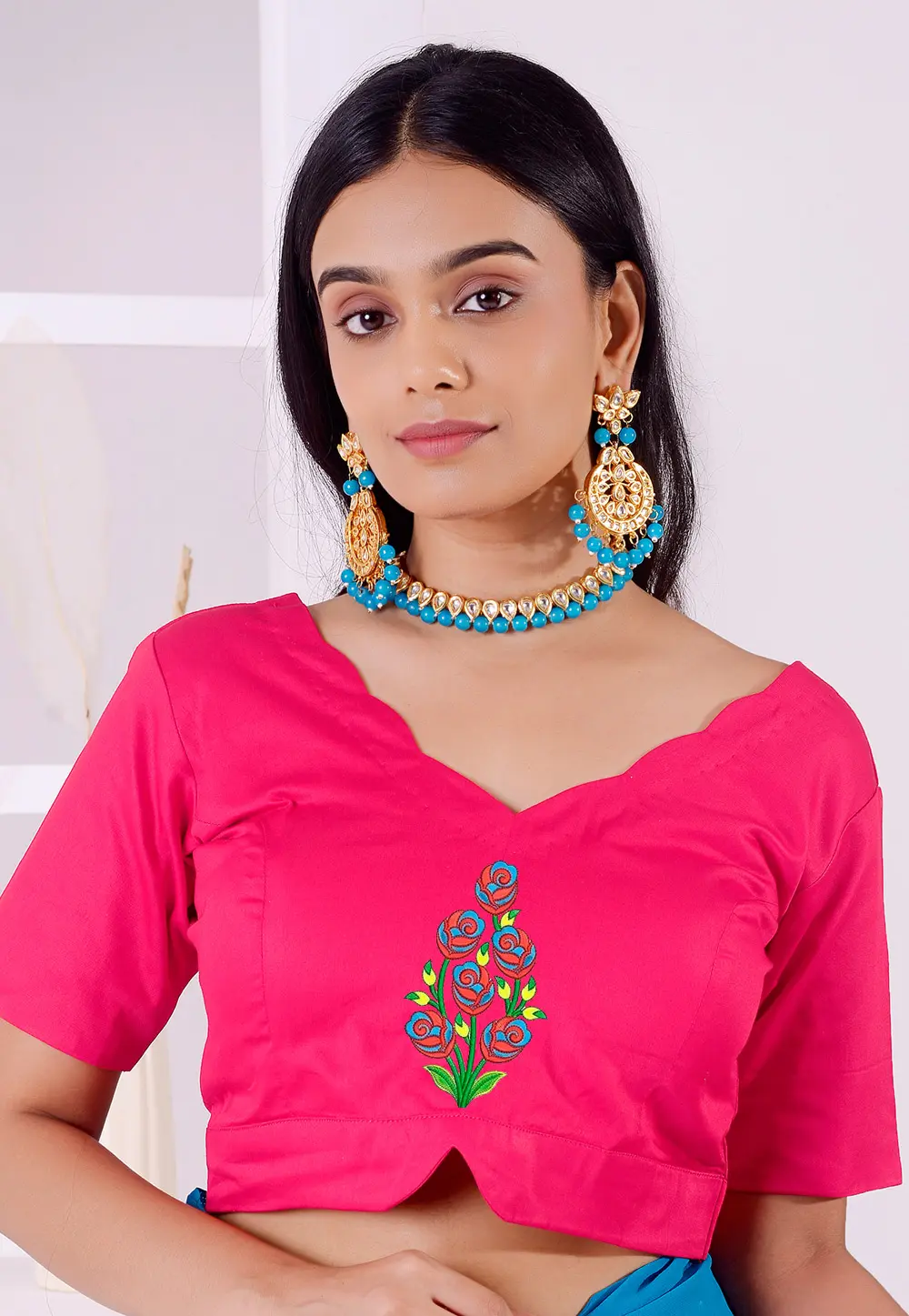 Magenta Cotton Readymade Blouse 298777
