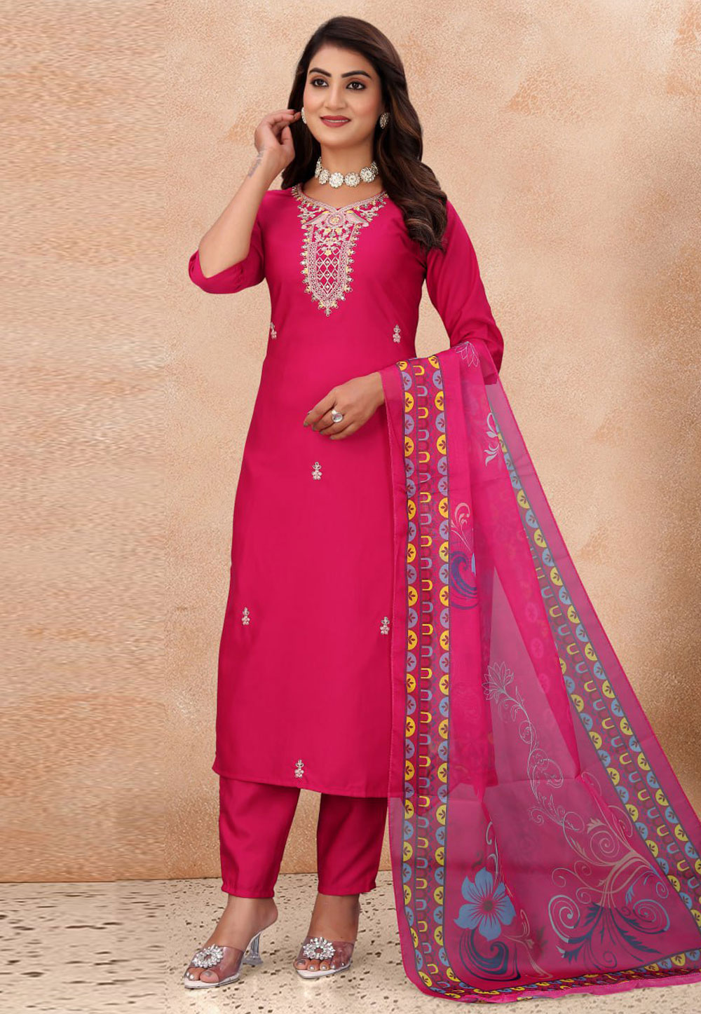 Magenta Cotton Readymade Pakistani Suit 321003