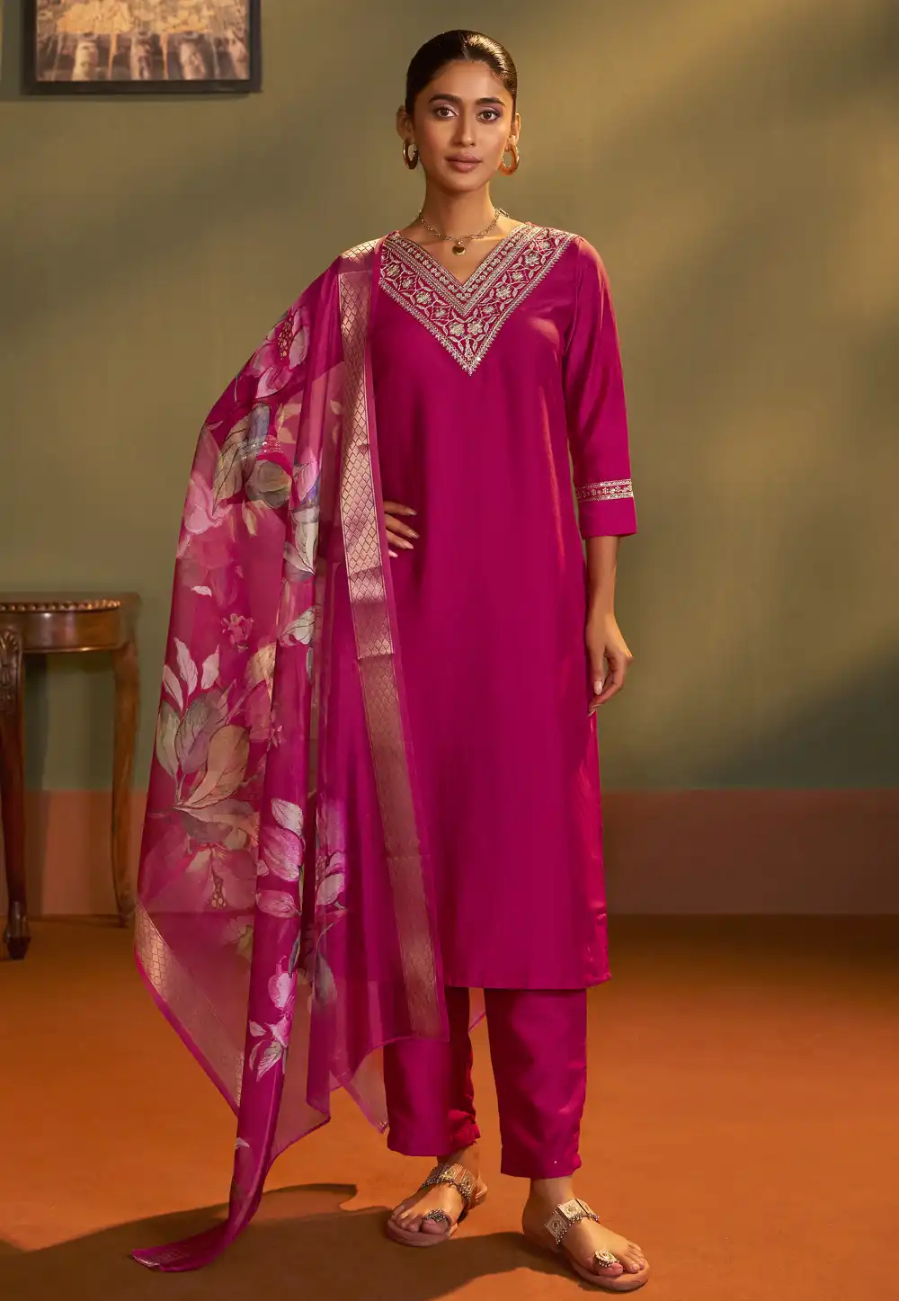 Magenta Cotton Readymade Pakistani Suit 321853