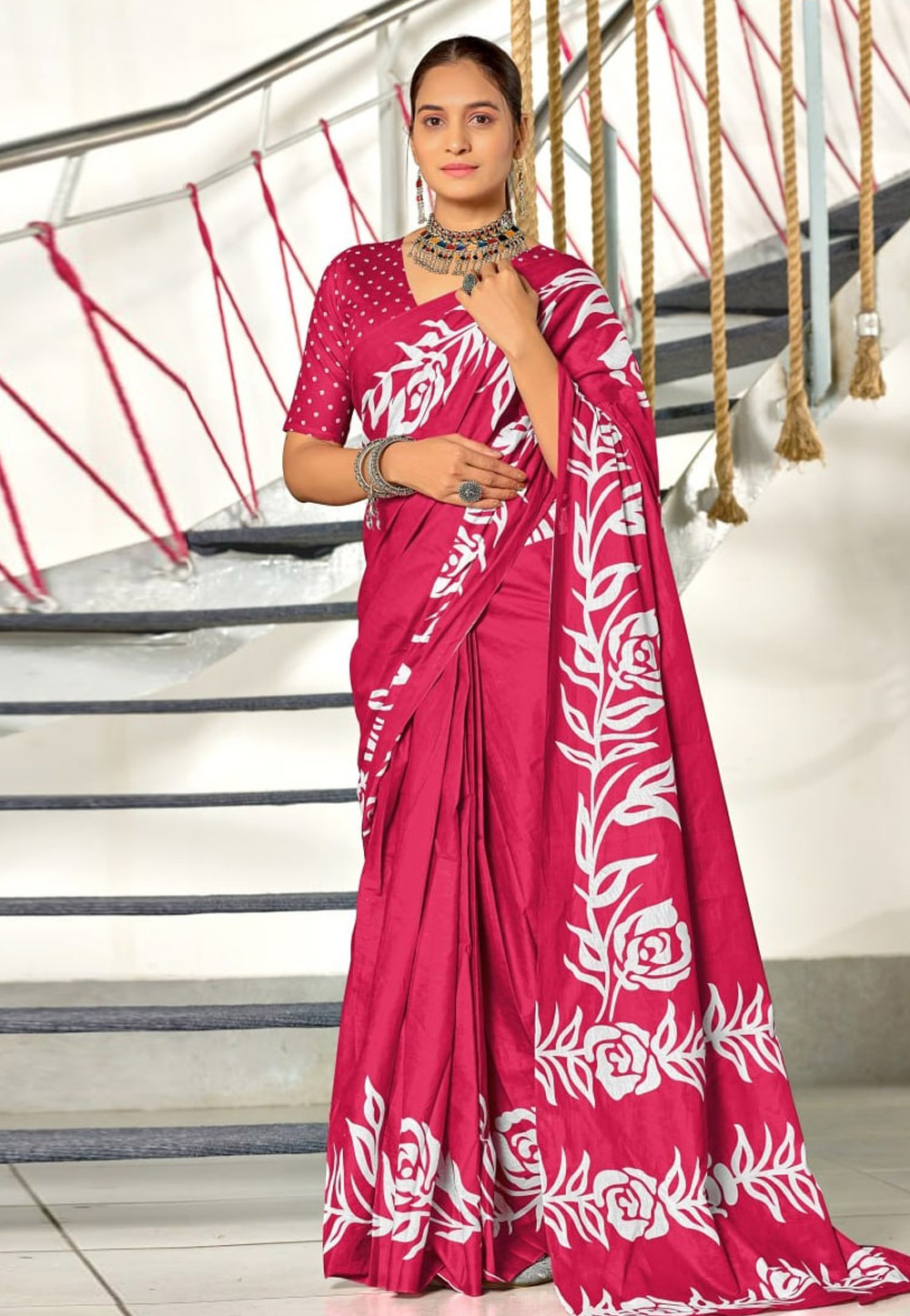 Magenta Cotton Saree With Blouse 311814