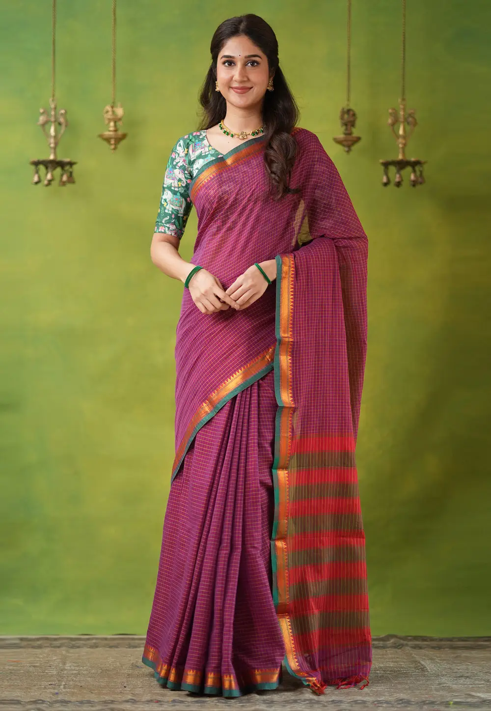 Magenta Cotton Saree With Blouse 332755