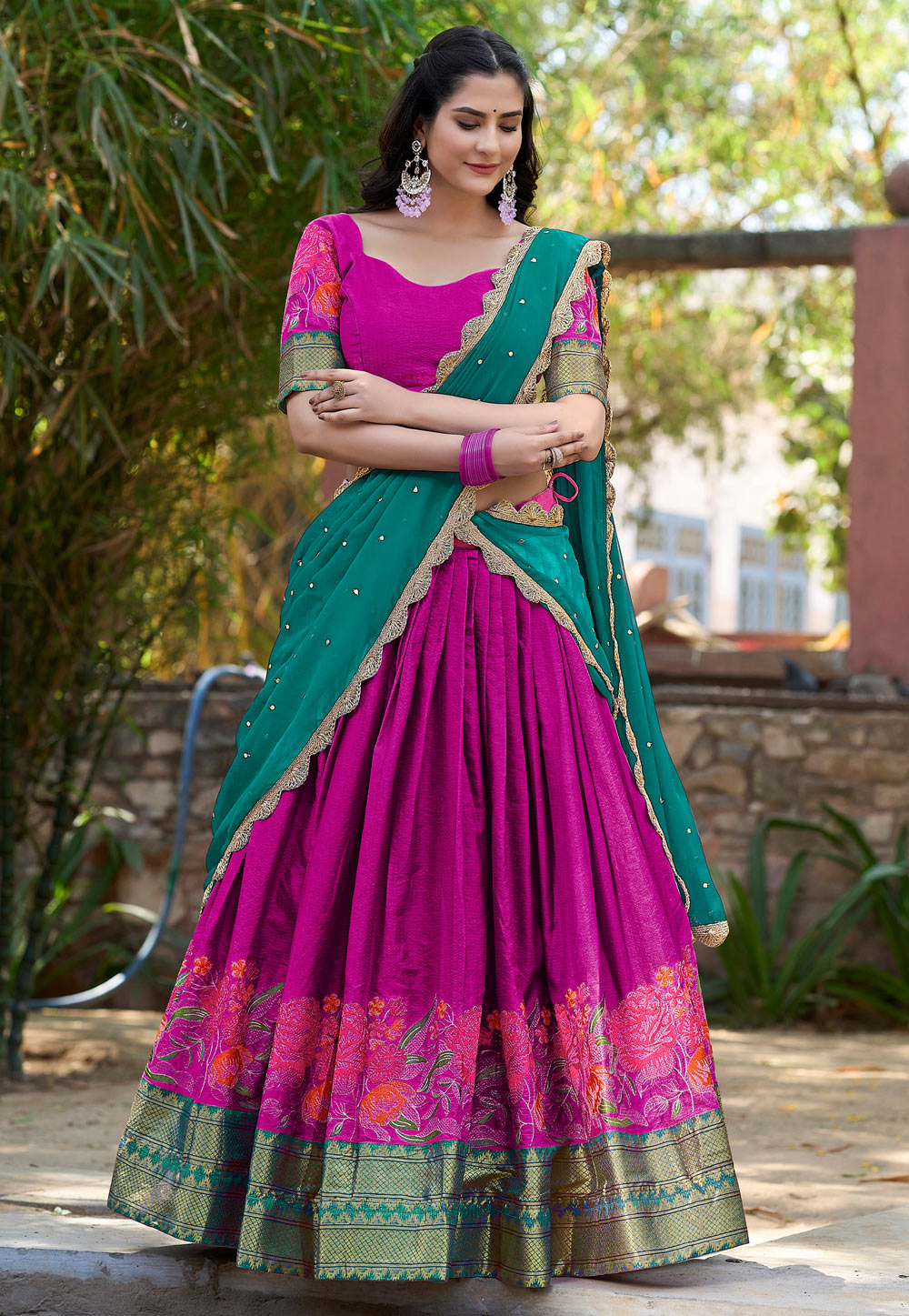 Magenta Cotton Silk Floral Lehenga choli 311658